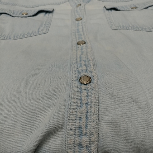 Vintage John Baner Distressed Jean Long Sleeve Shirt Womens L Denim Worn w/Holes - Picture 10 of 16